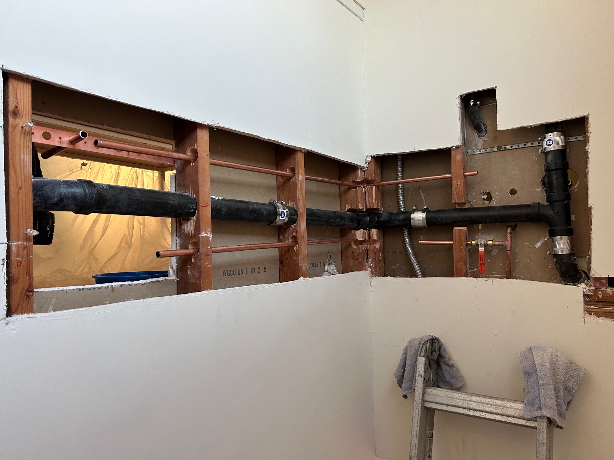 New copper water lines in an open wall