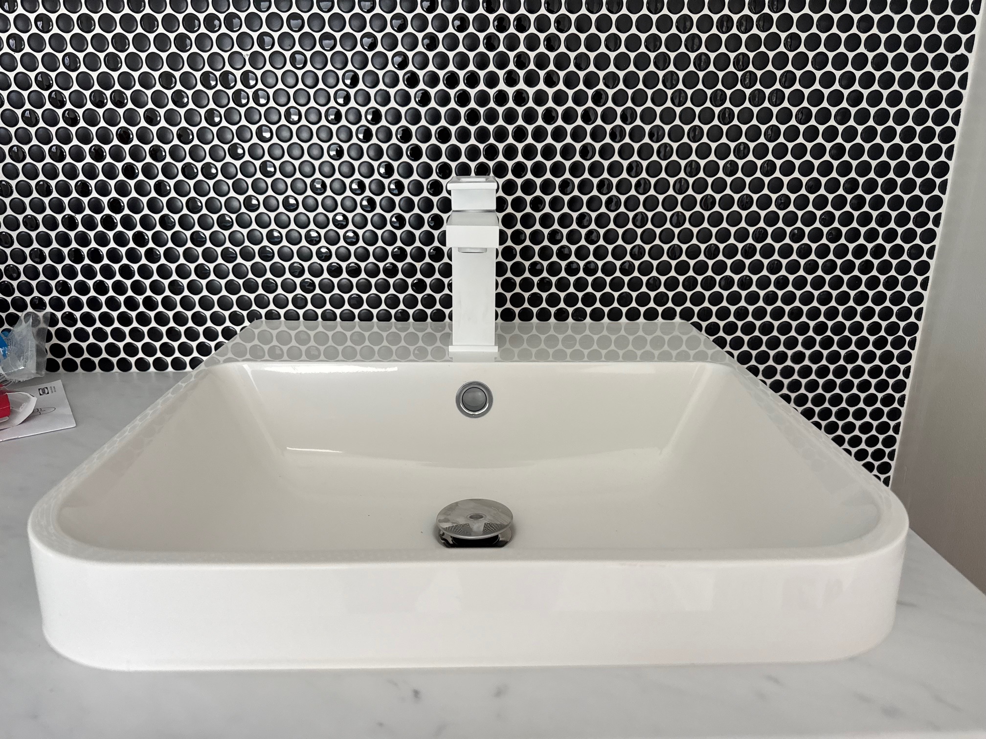 Modern vessel sink and faucet installation